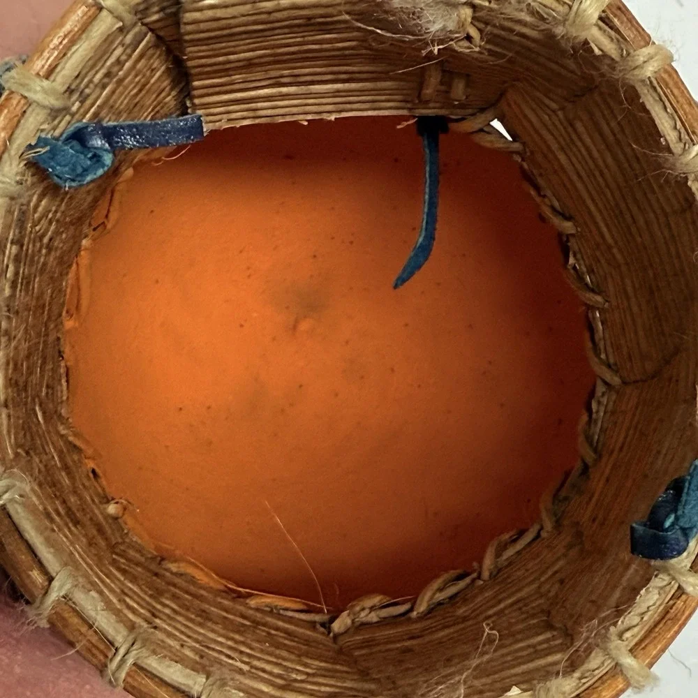 Hand‎ Painted Folk Art Gourd Basket Container Signed CS Southwestern